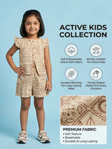 Girls Cream Block Print Shorts Set