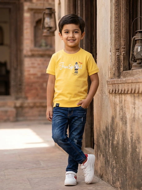 Boys' Yellow "Free Sport" Graphic Cotton T-Shirt