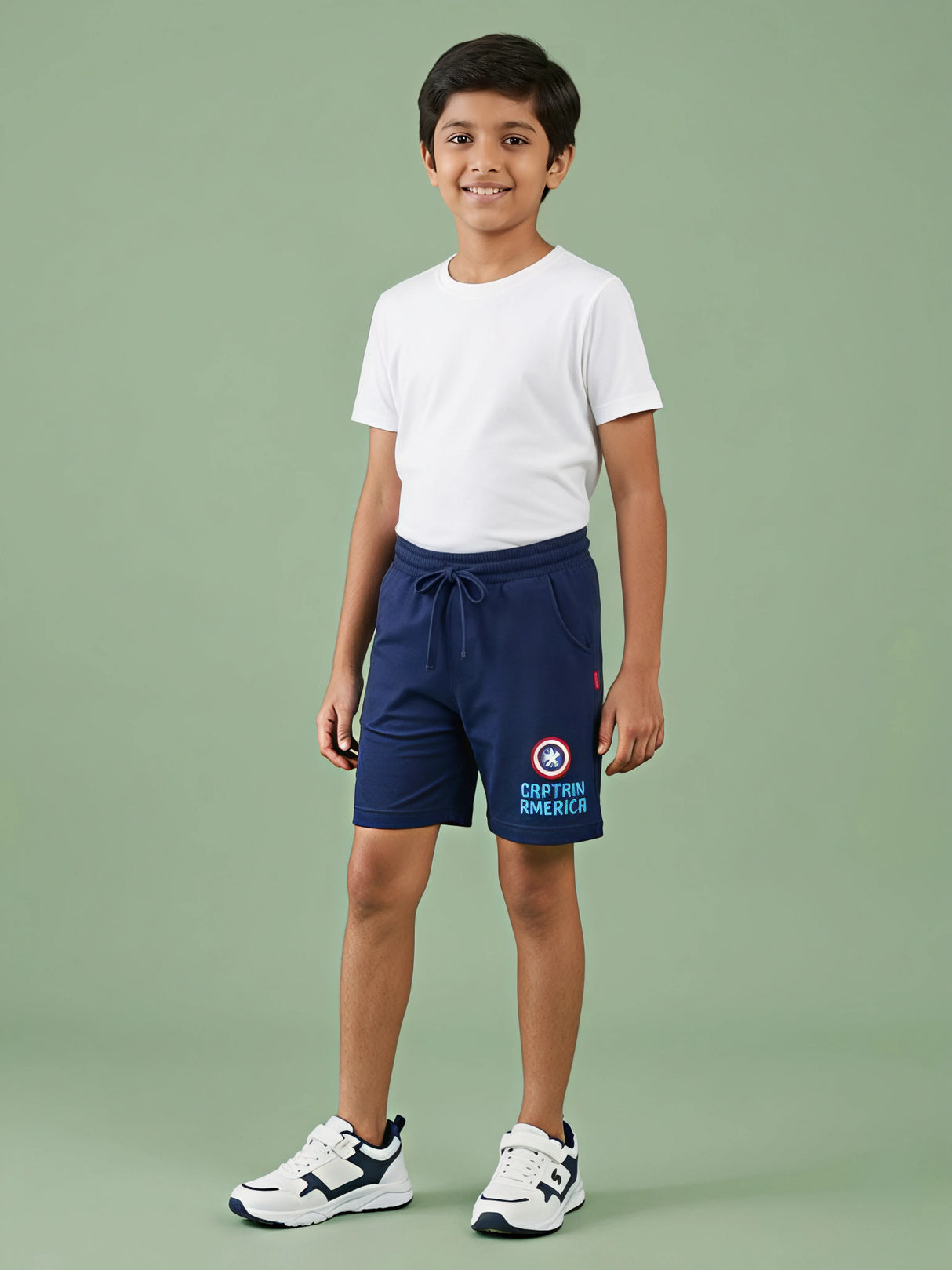 Boys Navy Blue Captain America Graphic Shorts