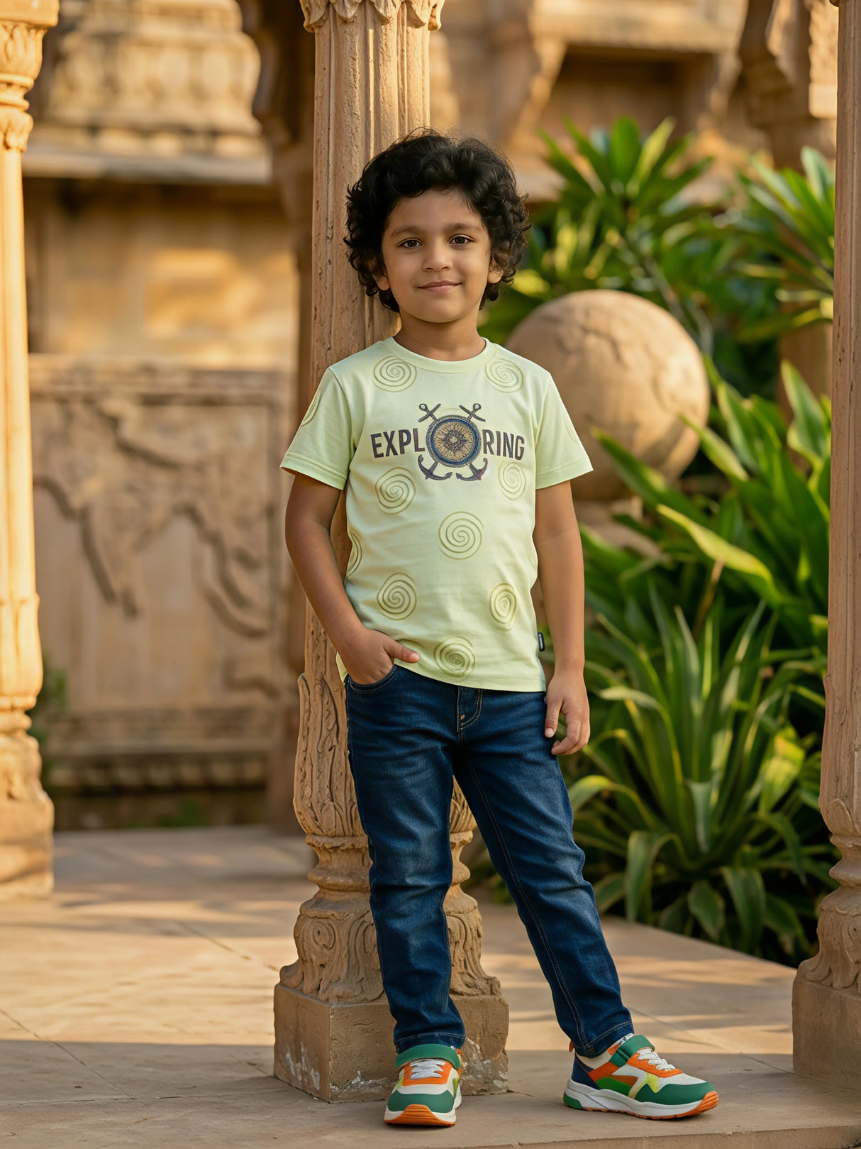 Boys Light Green "Exploring" Graphic Cotton T-Shirt