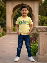 Boys Yellow Striped Graphic Cotton T-Shirt