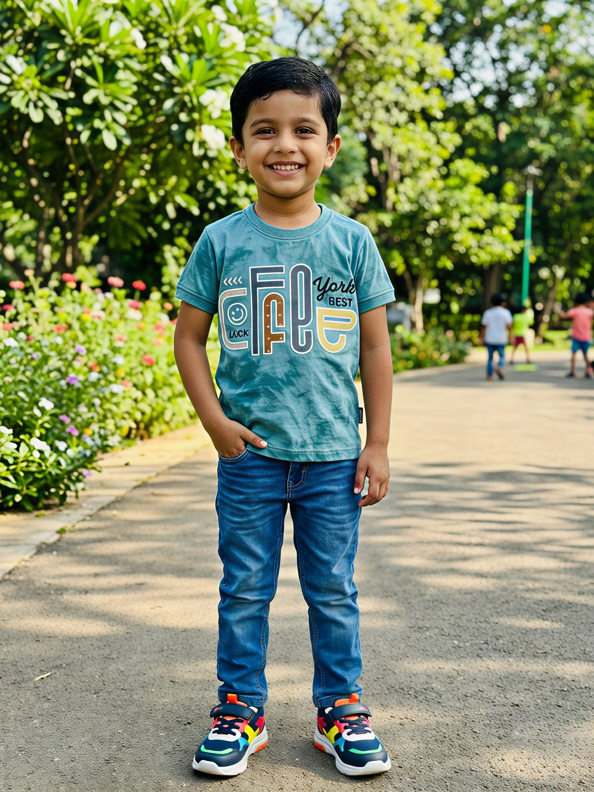 Trendy Boys' Blue Graphic Print Cotton T-Shirt