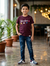 Boys Maroon Yankees Graphic Print Cotton T-Shirt