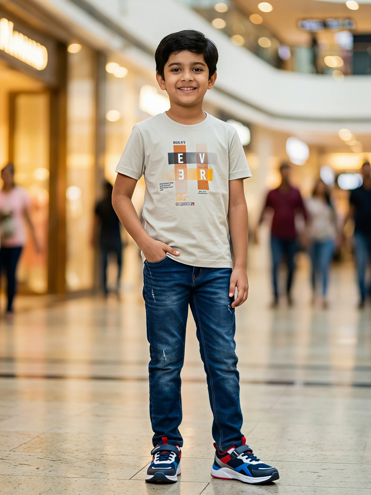 Boys Grey Graphic Print Cotton T-Shirt