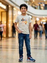 Boys Grey Graphic Print Cotton T-Shirt