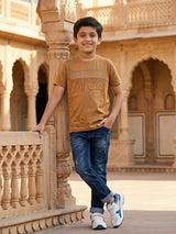 Boys Earthy Brown Graphic Cotton T-Shirt