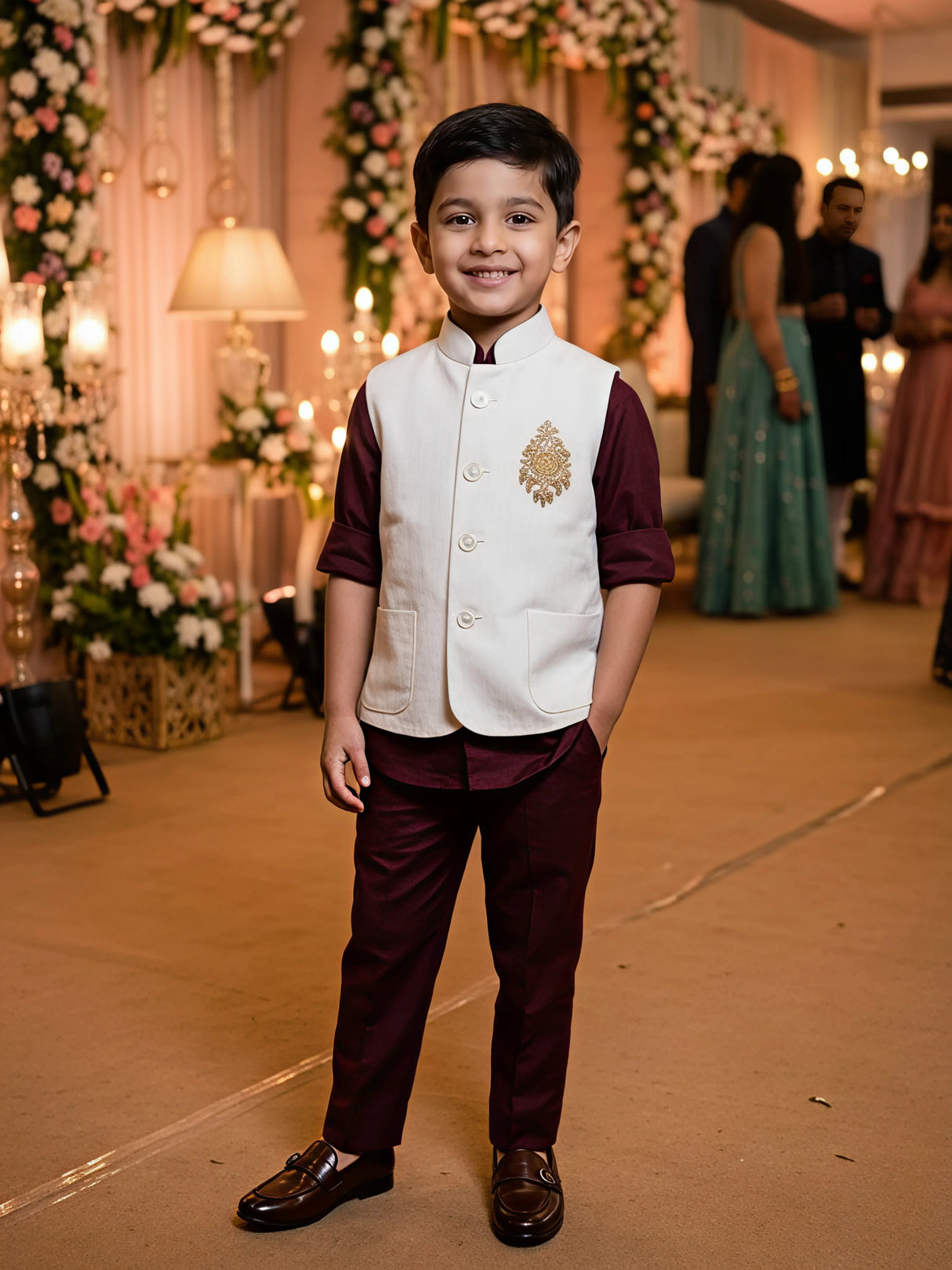 Boys Maroon Waistcoat & Shirt Set