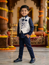 Boys Navy Blue Floral Waistcoat Set