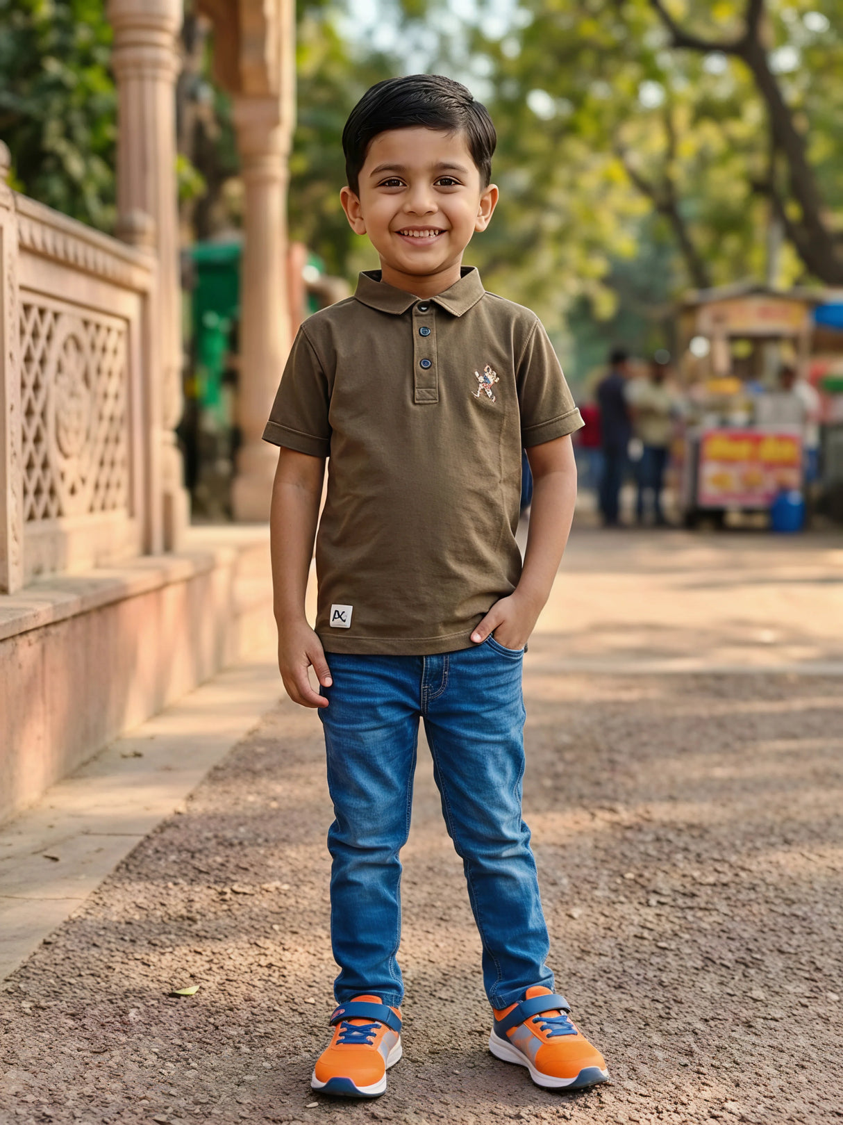 Boys Brown Graphic Polo T-Shirt