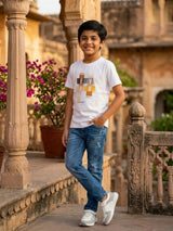 Boys White "EVER" Graphic Cotton T-Shirt