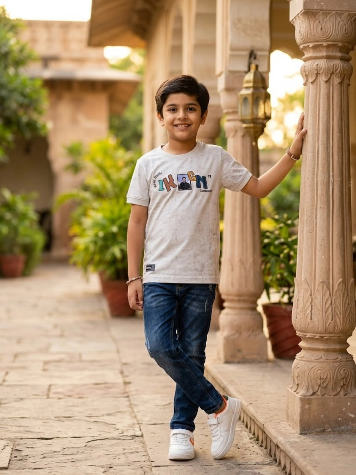 Boys Slate Grey Graphic Print Cotton T-Shirt