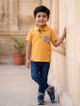 Boys Classic Orange Polo T-Shirt with Graphic Detail