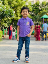 Boys Vibrant Purple Graphic Polo T-Shirt