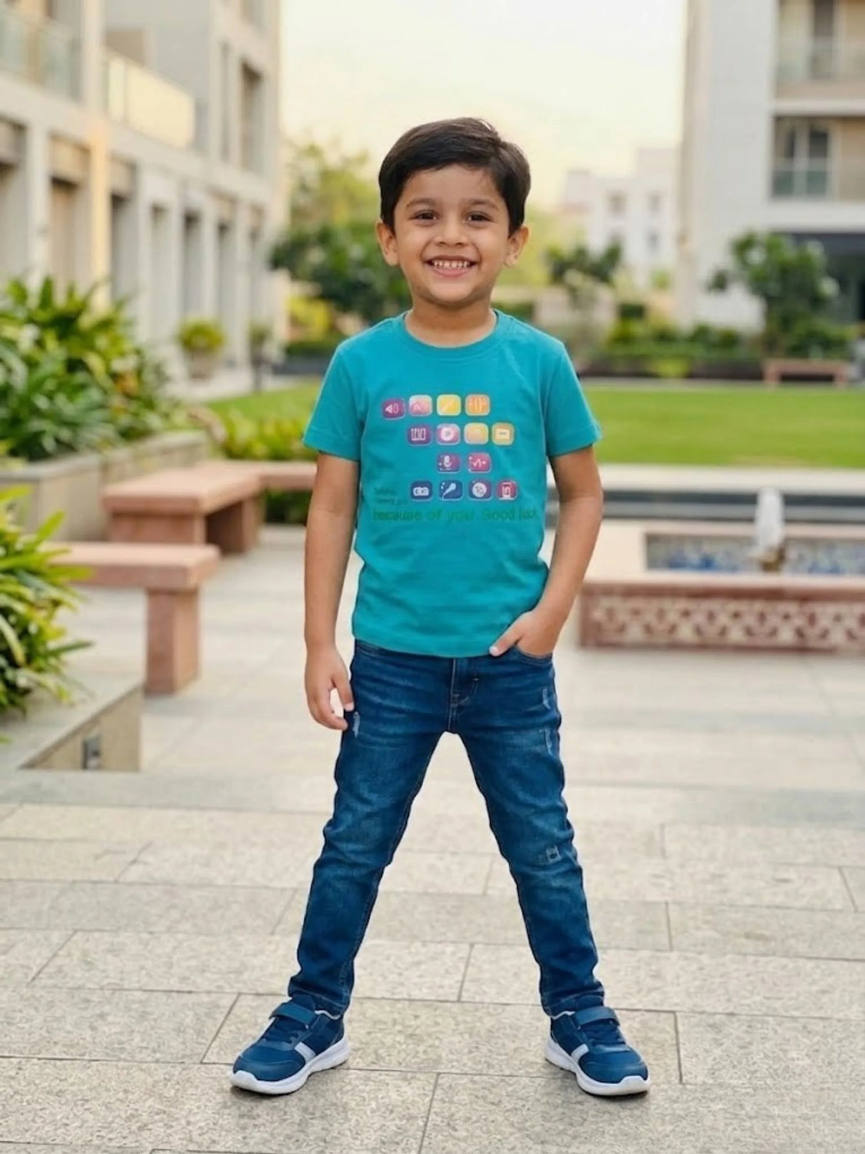 Boys Green Graphic Print Cotton T-Shirt