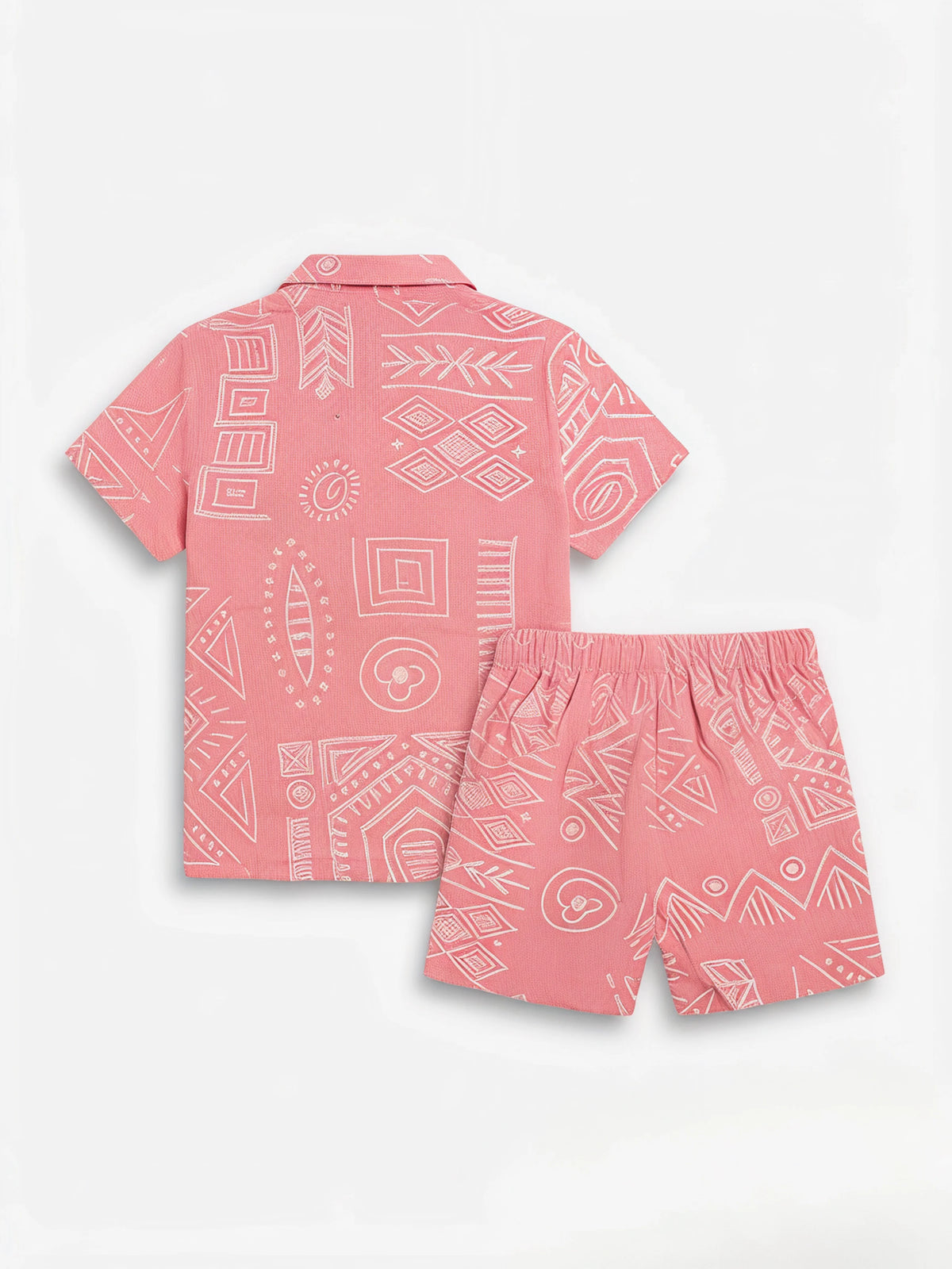 Pink Geometric Print Cotton Boys Coordinate Set
