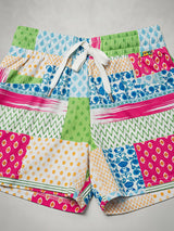 Girls Multi-Color Patchwork Print Shorts with Drawstring