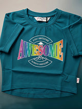 Girls' Green "Awesome" Graphic Crop Top