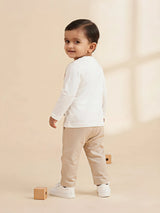 Boys Cream Waistcoat T-Shirt and Trousers Clothing Set.