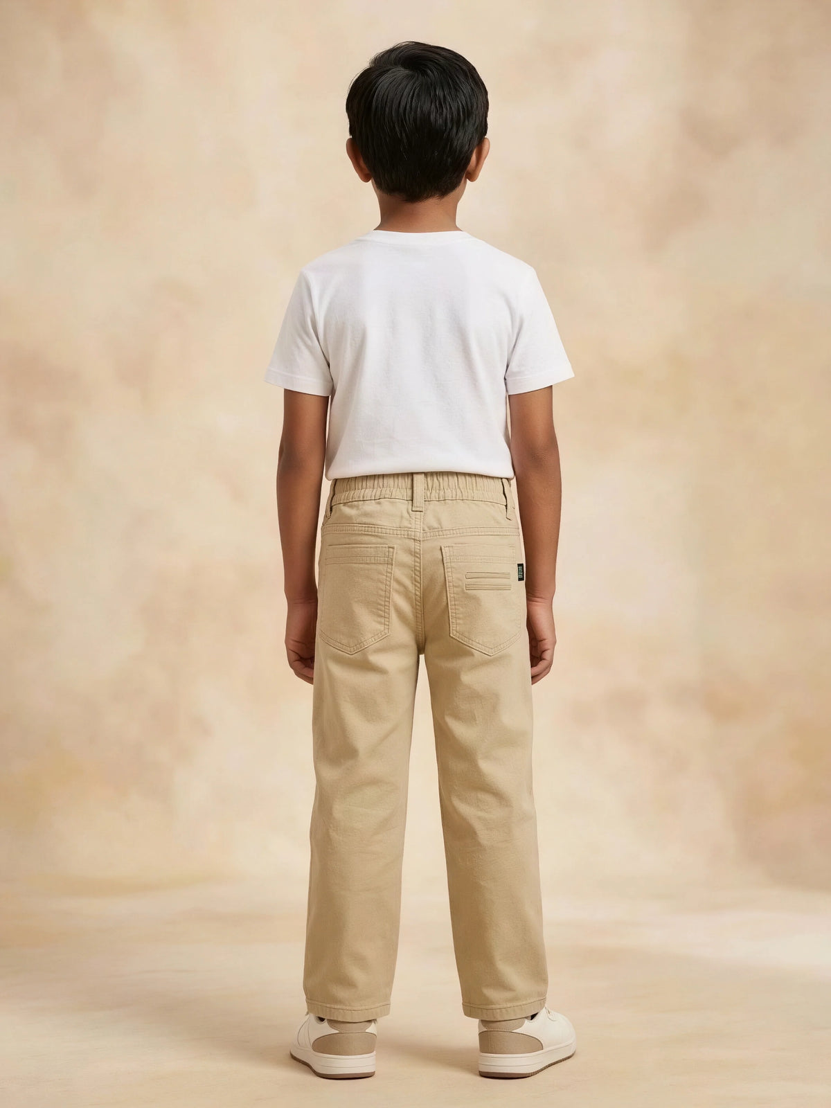 Boys Cream Elastic Waist Casual Pants