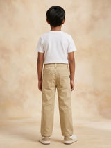 Boys Cream Elastic Waist Casual Pants