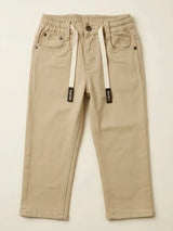 Boys Cream Elastic Waist Casual Pants