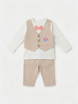 Boys Cream Waistcoat T-Shirt and Trousers Clothing Set.