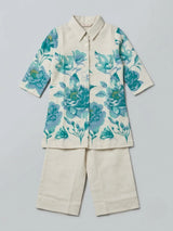 Girls Floral Printed Blue Palazzo Set.