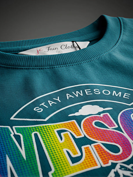 Girls' Green "Awesome" Graphic Crop Top