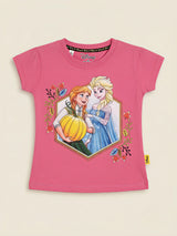 Girls Pink Frozen Printed Puff Sleeve T-Shirt