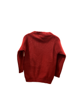 Maroon/Burgundy boys' long-sleeve knit sweater with a ribbed texture, featuring a white contrast panel with a red knitted smiley face and the text "BE GRATEFUL & WEAR A SMILE.