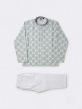 Green Leaf Print Kurta Pajama Set for Boys