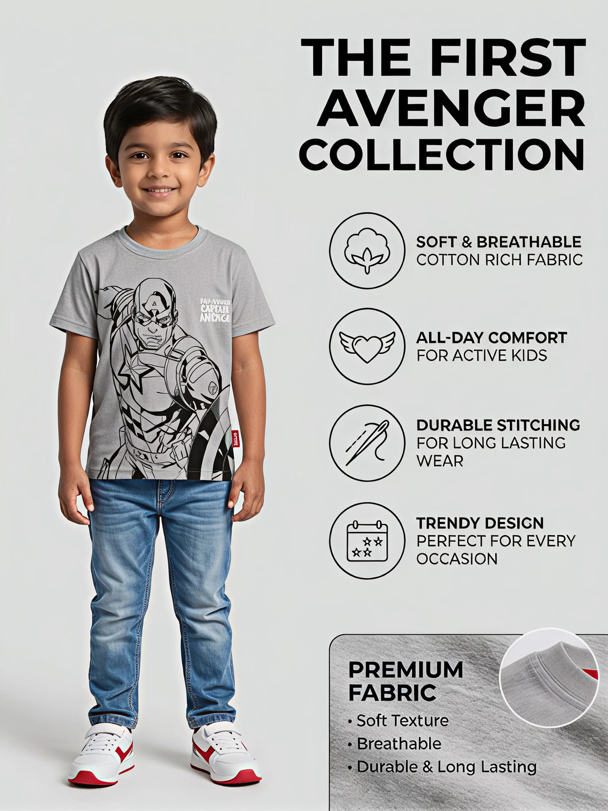 Boys Grey Captain America Graphic Print T-Shirt
