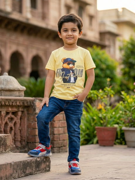 Boys Yellow Freedom Bear Graphic T-Shirt