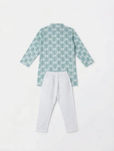 Green Leaf Print Kurta Pajama Set for Boys