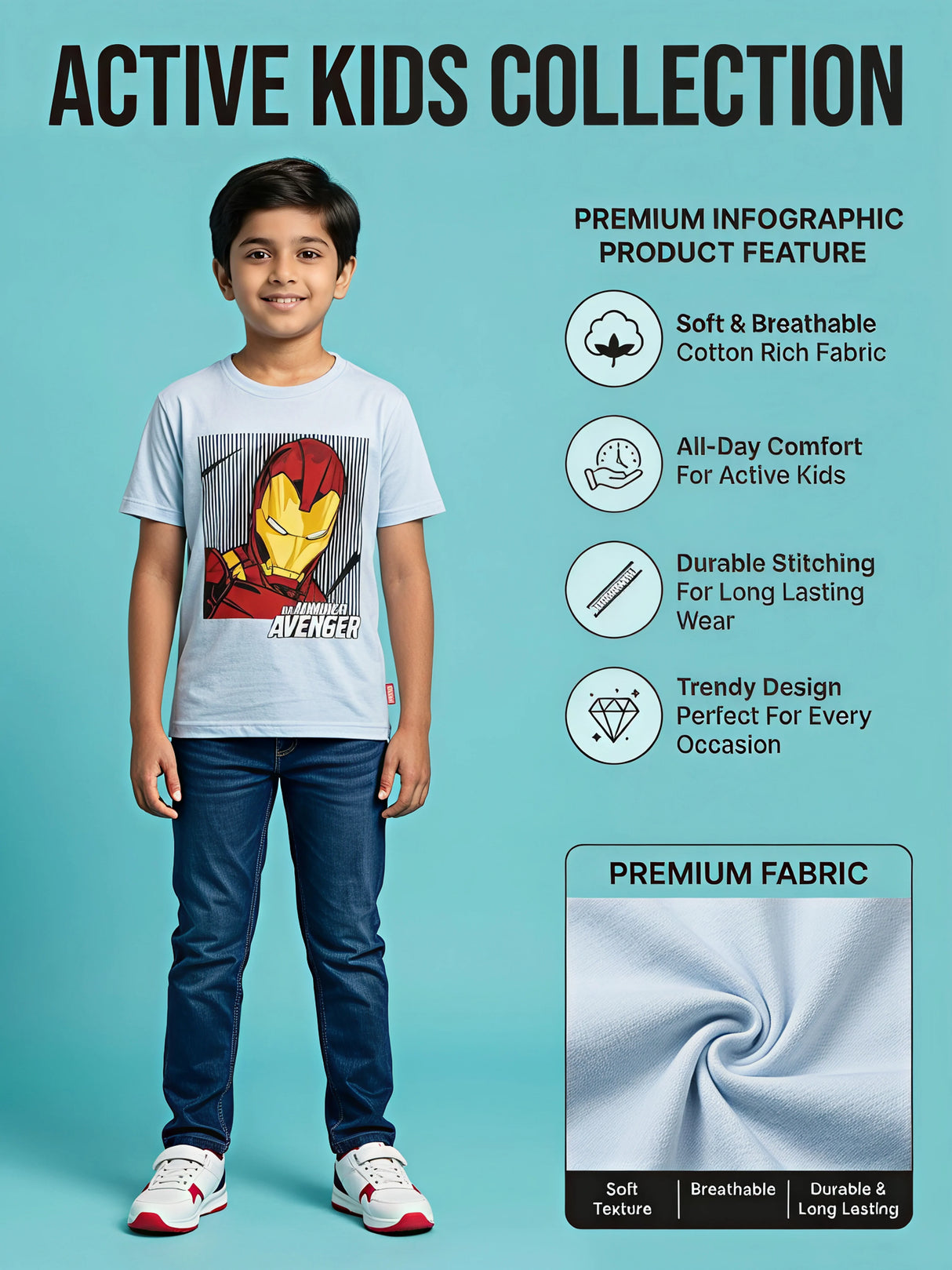 Boys Light Blue Iron Man Graphic T-Shirt