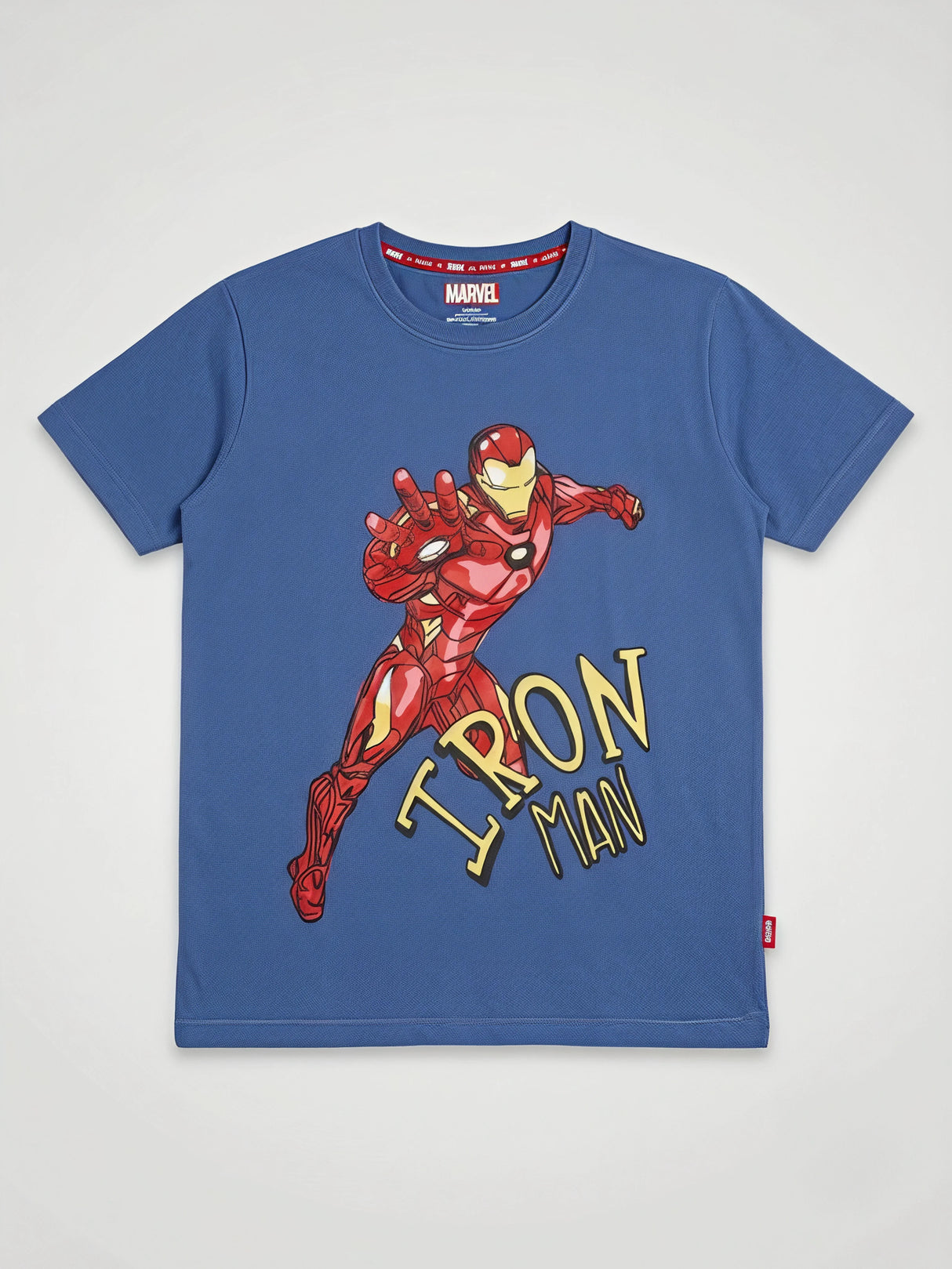 Boys Blue Marvel Iron Man Graphic Printed Round Neck T-Shirt.