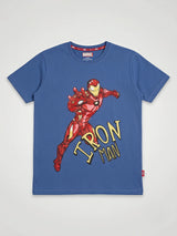 Boys Blue Marvel Iron Man Graphic Printed Round Neck T-Shirt.