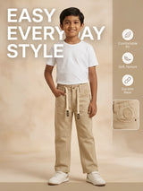 Boys Cream Elastic Waist Casual Pants