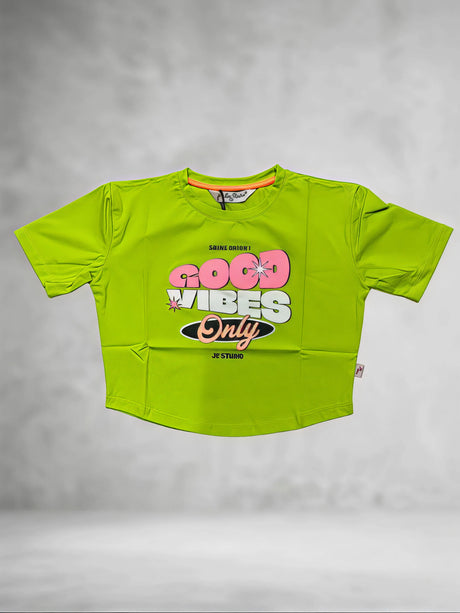 Girls Neon Green "Good Vibes" Crop Top