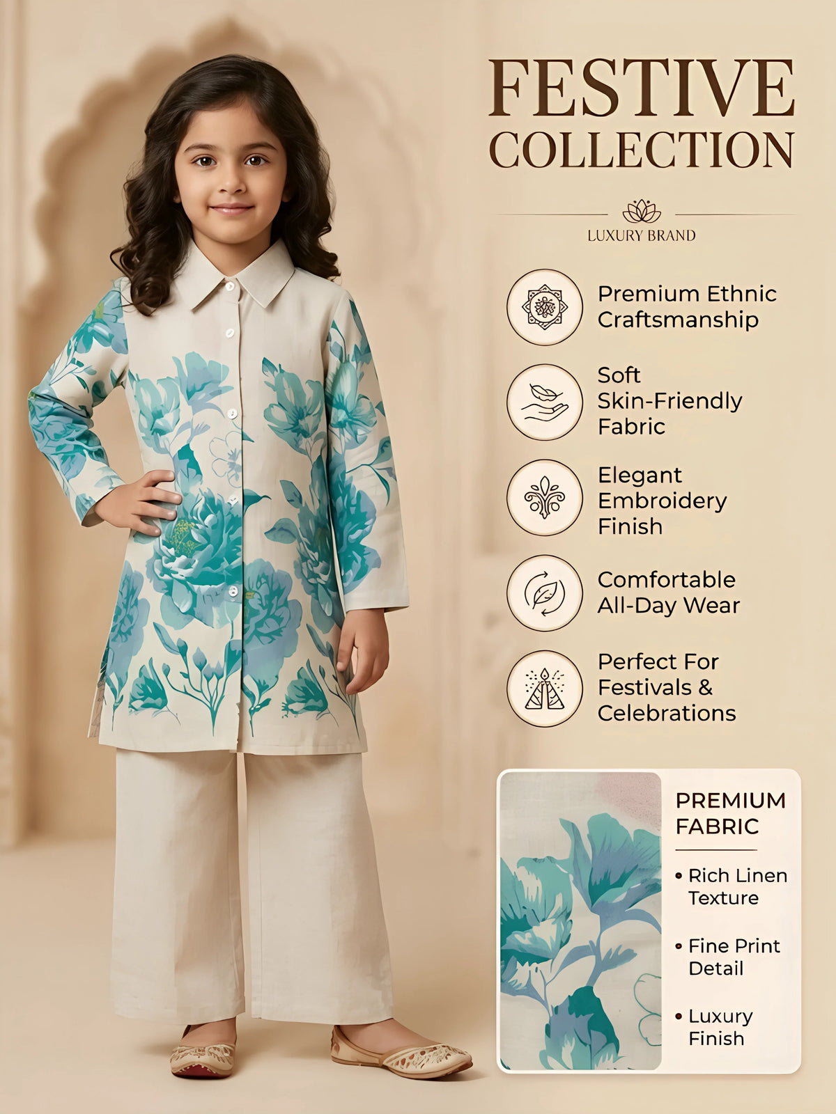 Girls Floral Printed Blue Palazzo Set.