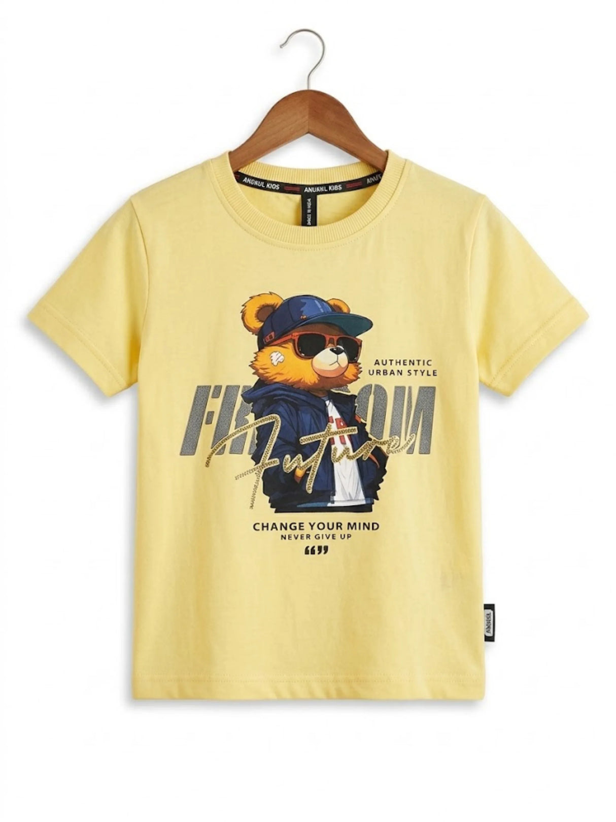 Boys Yellow Freedom Bear Graphic T-Shirt