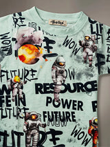 Boys Mint Green Space Explorer Printed T-Shirt