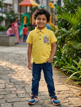 Boys Vibrant Yellow Graphic Polo T-Shirt