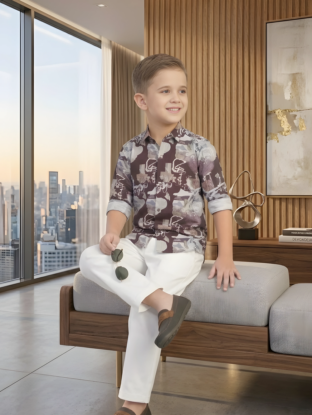 Boys' Printed Casual Shirt and Trouser Set