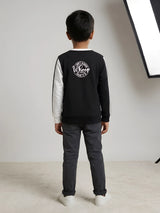 Black Colorblocked Graphic Print Full Sleeve T-Shirt Kids Casual Wear
