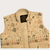 Boys Traditional Self Design Chuddidar Kurta with Koti - Cream