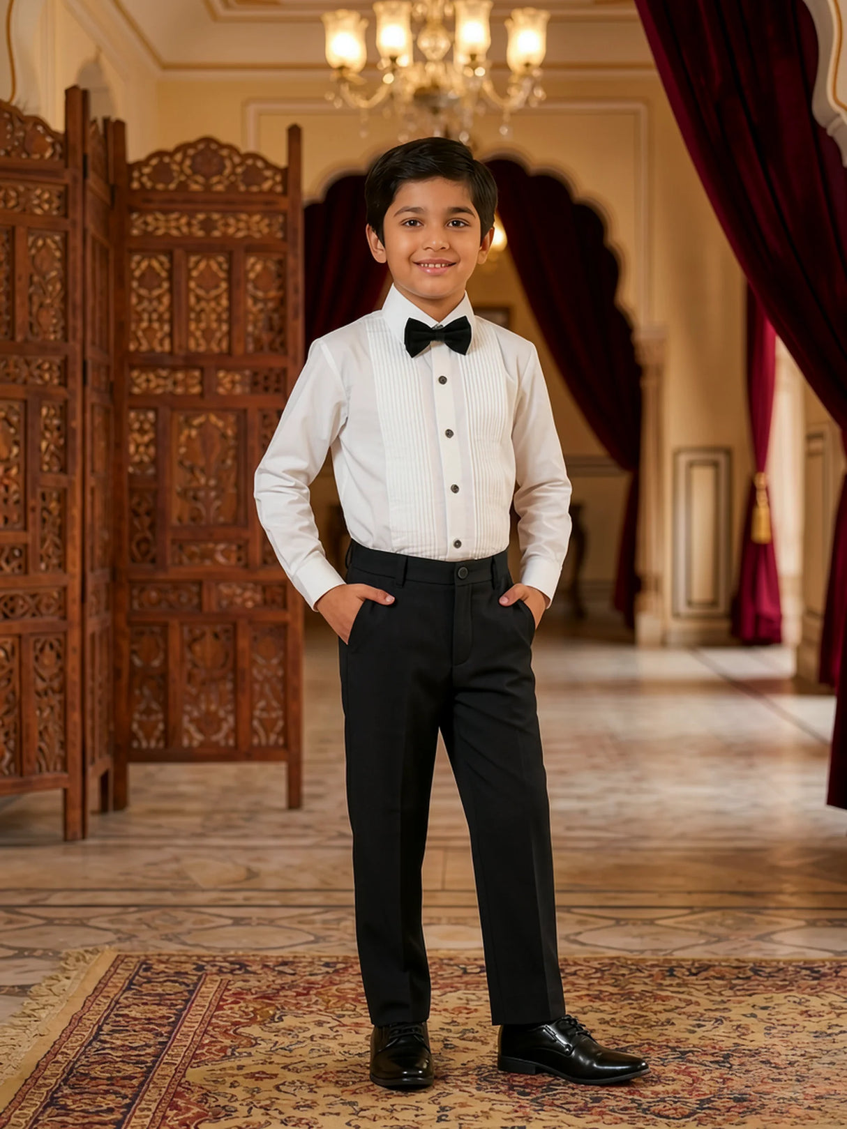 Boys' Sleek Black Coat Suit with Silver Shoulder Embroidery ()