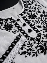 Girls Elegant Off-White & Black Chikankari Kurta Set