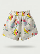 Girls Pink Toucan Print Cotton Shorts with Paperbag Waist