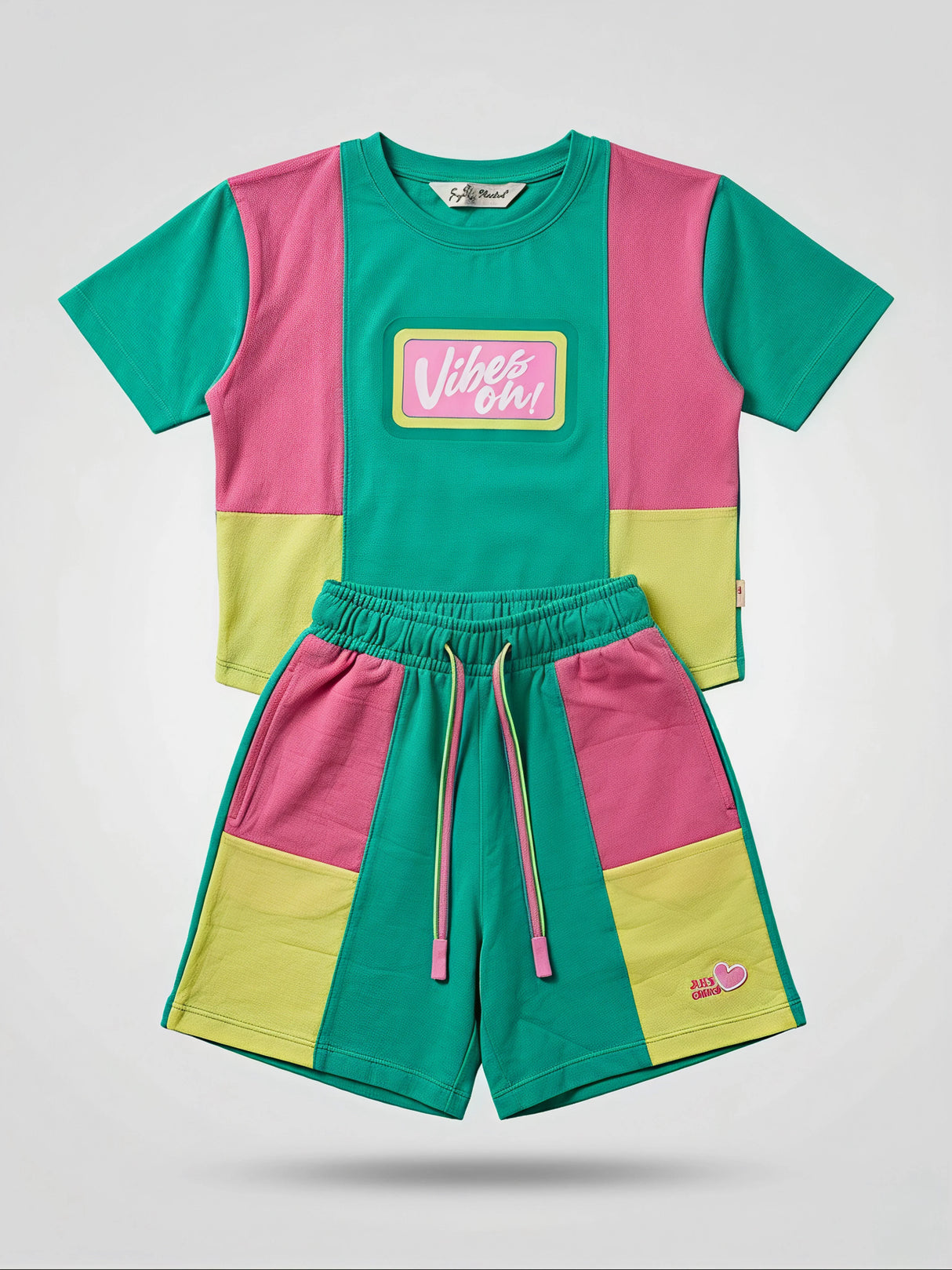 Vibrant Green Color-Block Girls Coordinate Set